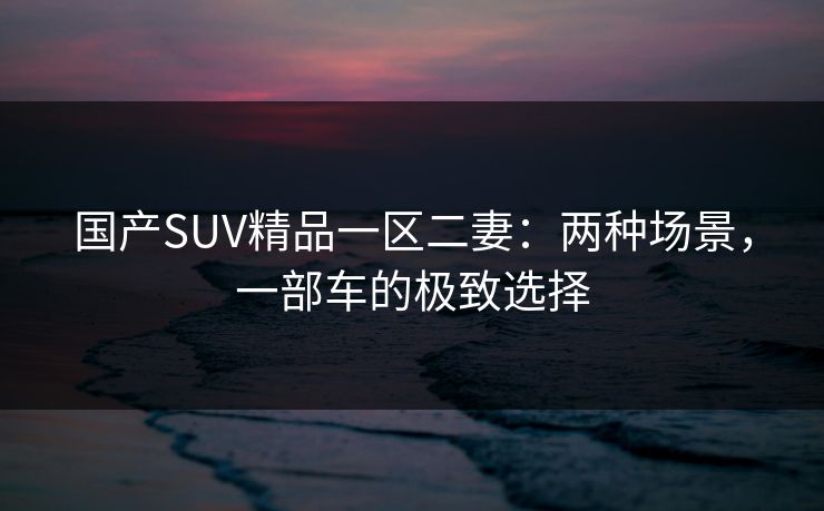 国产SUV精品一区二妻:两种场景,一部车的极致选择 国产SUV精品一区二妻:两种场景,一部车的极致选择